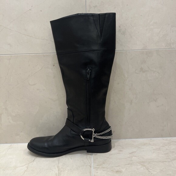 Lauren Ralph Lauren Womens Sz 7 7M Black Jacqui Riding Boots Silver Chain - Picture 2 of 10